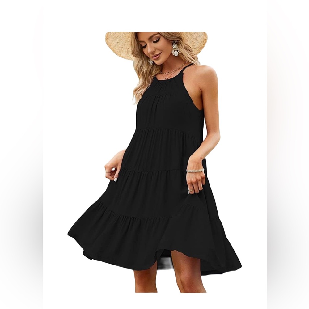 Zilcremo Summer Sleeveless Halter Dress Ruffle Tiered.